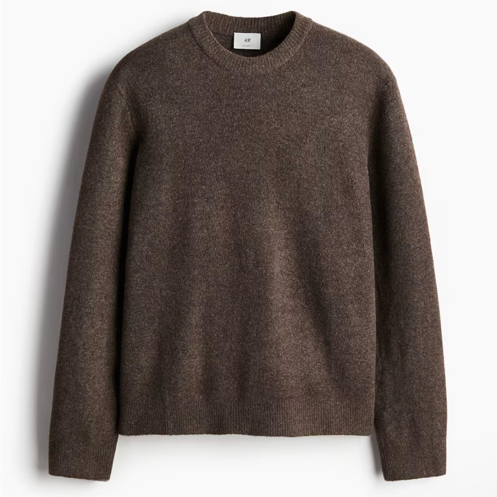 H&M Brown Fine Knit Crewneck Sweater Wool Small